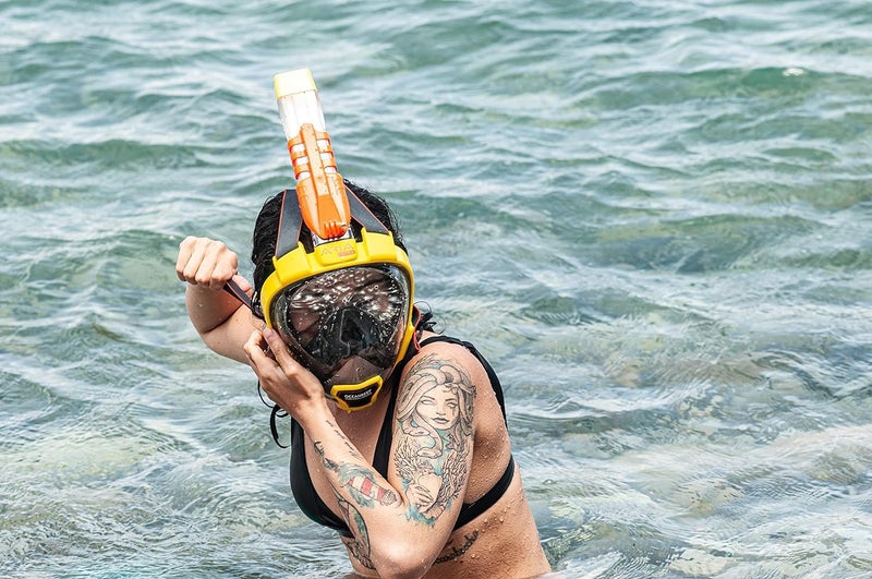 OCEANREEF OCEAN REEF - Aria QR+ Quick Release Full Face Snorkel Mask with Snorkel - 180 Degree Underwater View and Quick Release System (M/L  Yellow). - Image 3